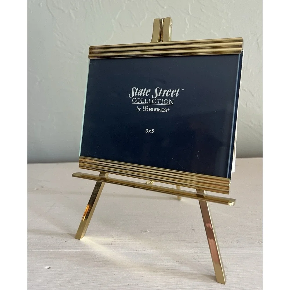 State Street Collection Burnes Photo Picture Frame Easel Stand Brass 3x5 Vintage